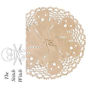 HAND CROCHETED Ivory Ghost Doily Table Halloween Decor  Round 15in